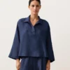 Camisas polo oversize de manga comprida 100% linho