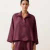 Camisas polo oversize de manga comprida 100% linho