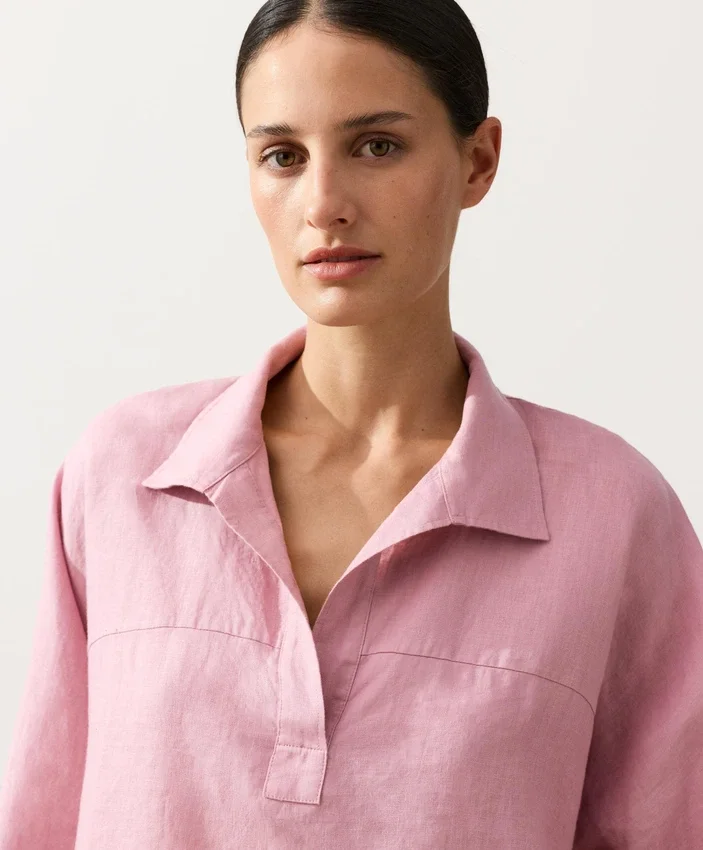 Camisas polo oversize de manga comprida 100% linho Camisas polo oversize de manga comprida 100% linho