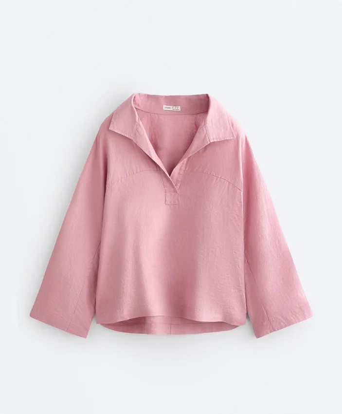 Camisas polo oversize de manga comprida 100% linho Camisas polo oversize de manga comprida 100% linho