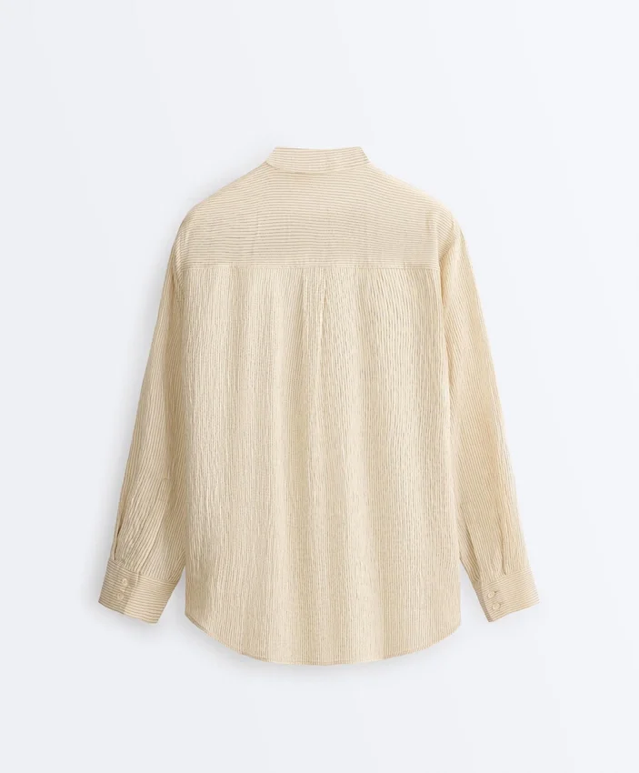 Camisas às riscas com gola alta em mistura de modal Camisas às riscas com gola alta em mistura de modal