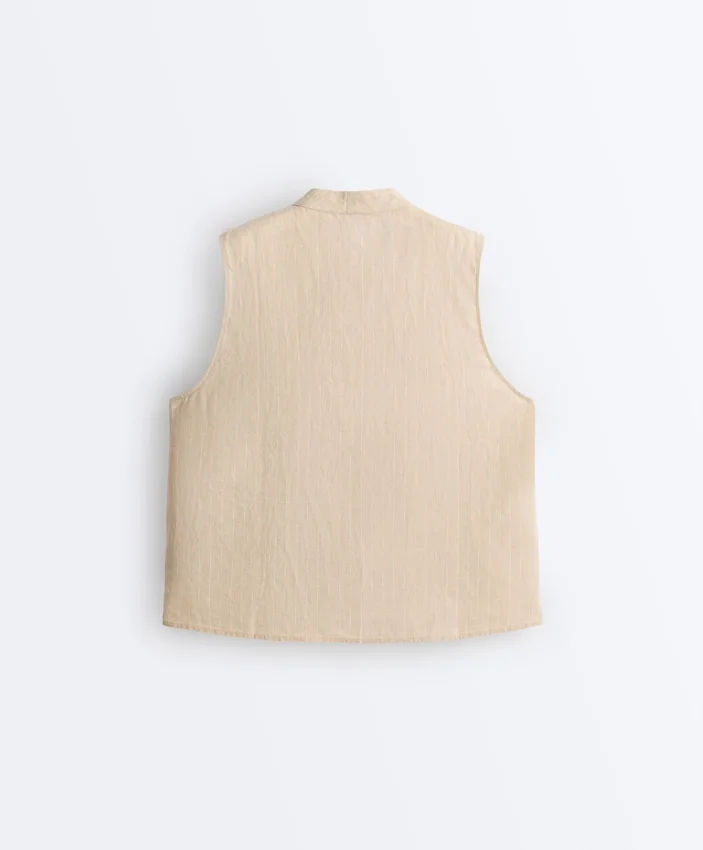 Camisas sem mangas 100% linho com gola alta e botões Camisas sem mangas 100% linho com gola alta e botões