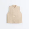 Camisas sem mangas 100% linho com gola alta e botões Camisas sem mangas 100% linho com gola alta e botões