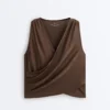 Camisas sem mangas com decote cruzado em mistura de modal Camisas sem mangas com decote cruzado em mistura de modal