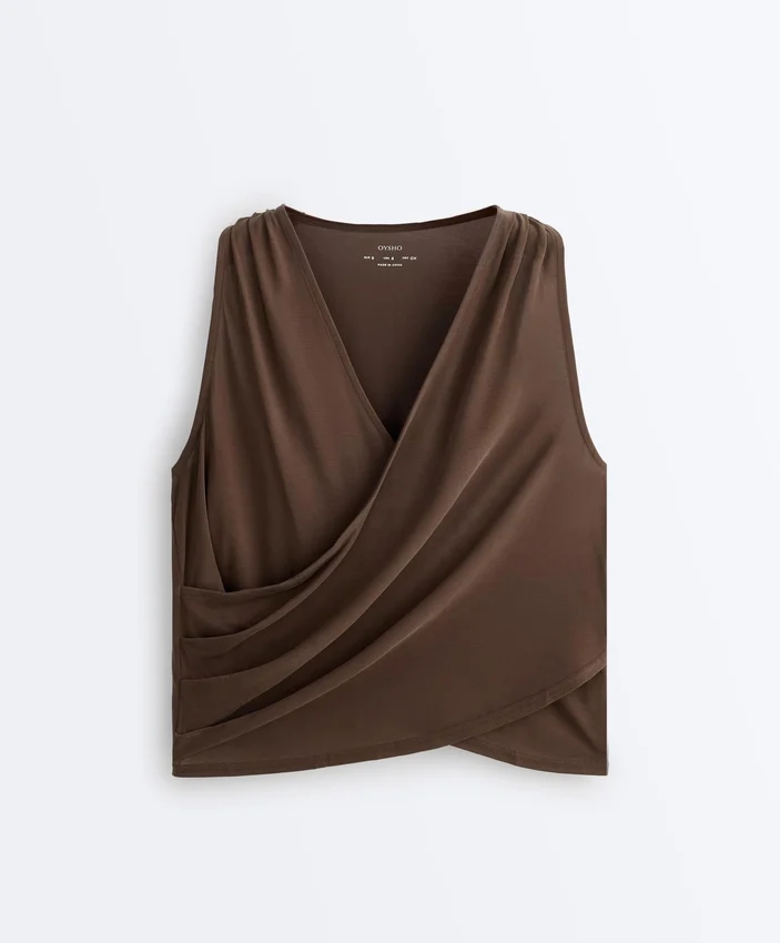 Camisas sem mangas com decote cruzado em mistura de modal Camisas sem mangas com decote cruzado em mistura de modal