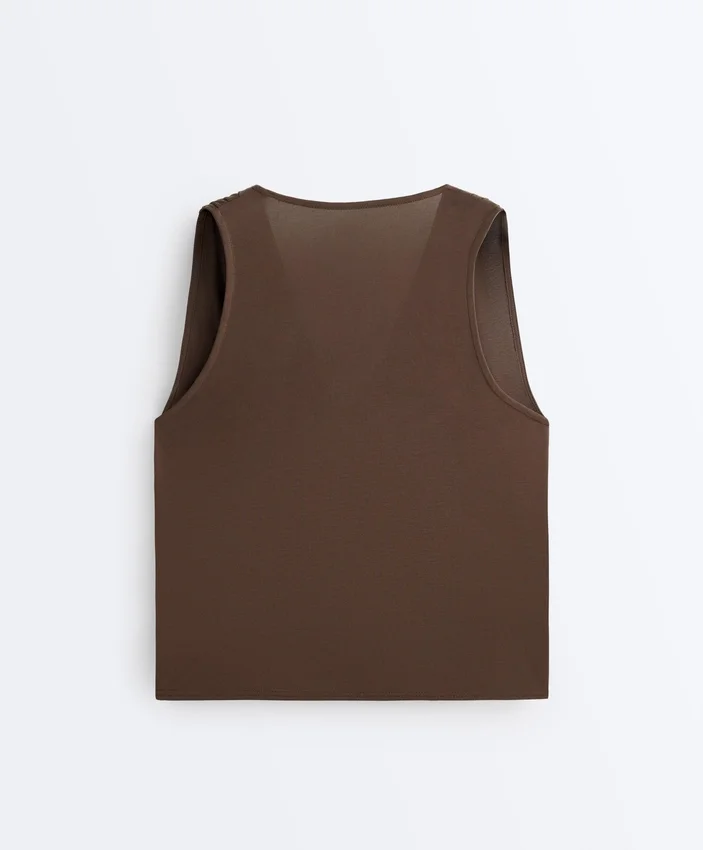 Camisas sem mangas com decote cruzado em mistura de modal Camisas sem mangas com decote cruzado em mistura de modal