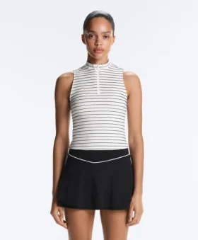 Camisas sem mangas com meio fecho e riscas
