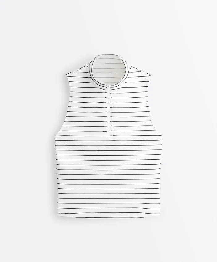 Camisas sem mangas com meio fecho e riscas Camisas sem mangas com meio fecho e riscas