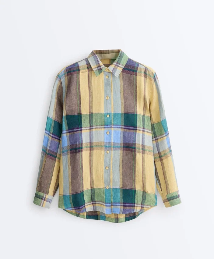 Camisas xadrez de corte regular 100% linho Camisas xadrez de corte regular 100% linho
