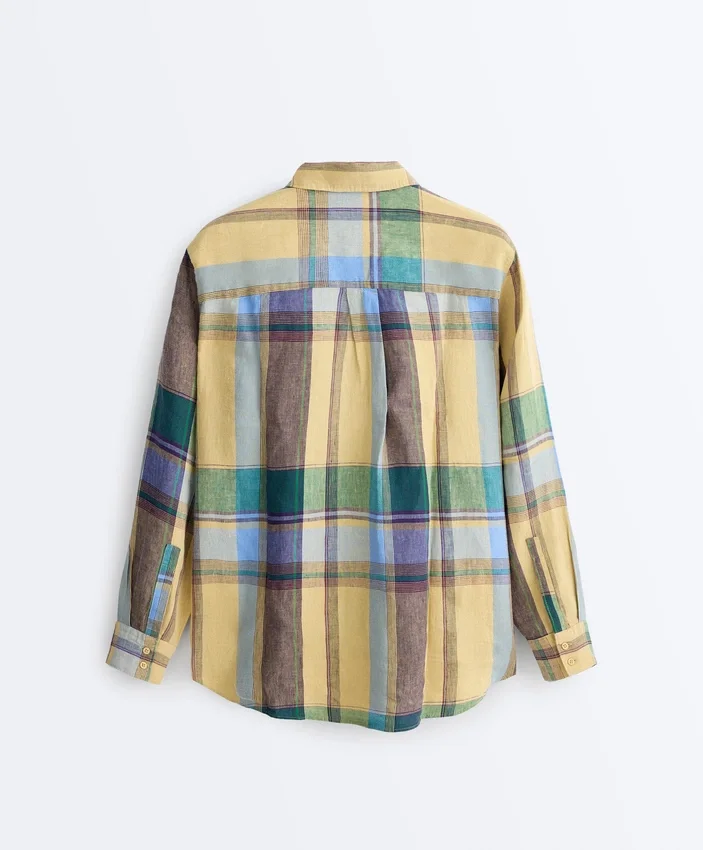 Camisas xadrez de corte regular 100% linho Camisas xadrez de corte regular 100% linho