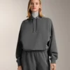Camisola com capuz de corte largo em modal escovado mesclado Camisola com capuz de corte largo em modal escovado mesclado