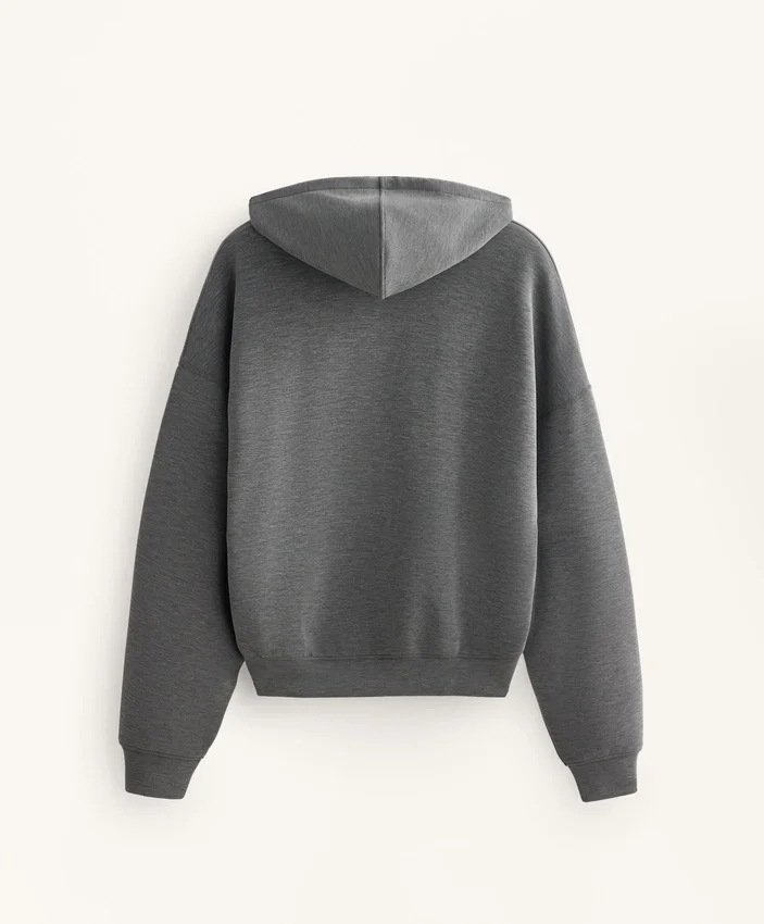 Camisola com capuz de corte largo em modal escovado mesclado Camisola com capuz de corte largo em modal escovado mesclado