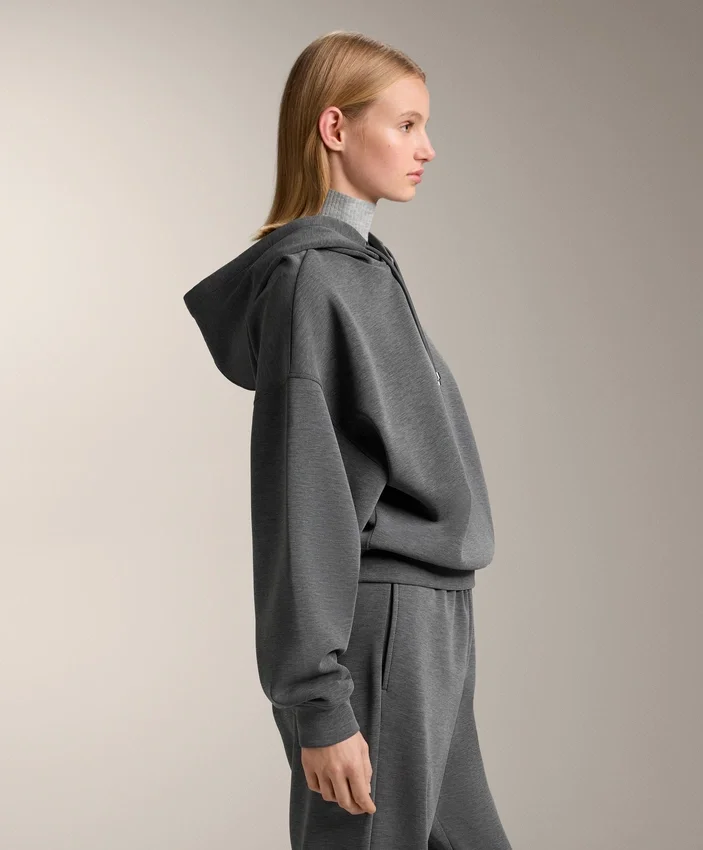 Camisola com capuz de corte largo em modal escovado mesclado Camisola com capuz de corte largo em modal escovado mesclado