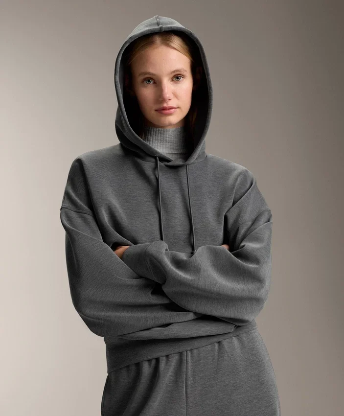 Camisola com capuz de corte largo em modal escovado mesclado Camisola com capuz de corte largo em modal escovado mesclado