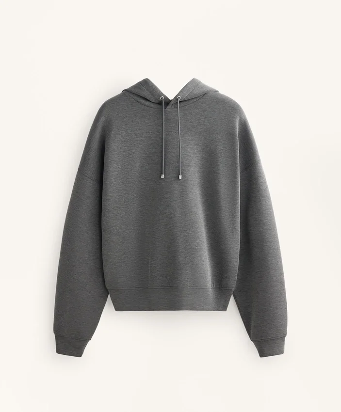 Camisola com capuz de corte largo em modal escovado mesclado Camisola com capuz de corte largo em modal escovado mesclado