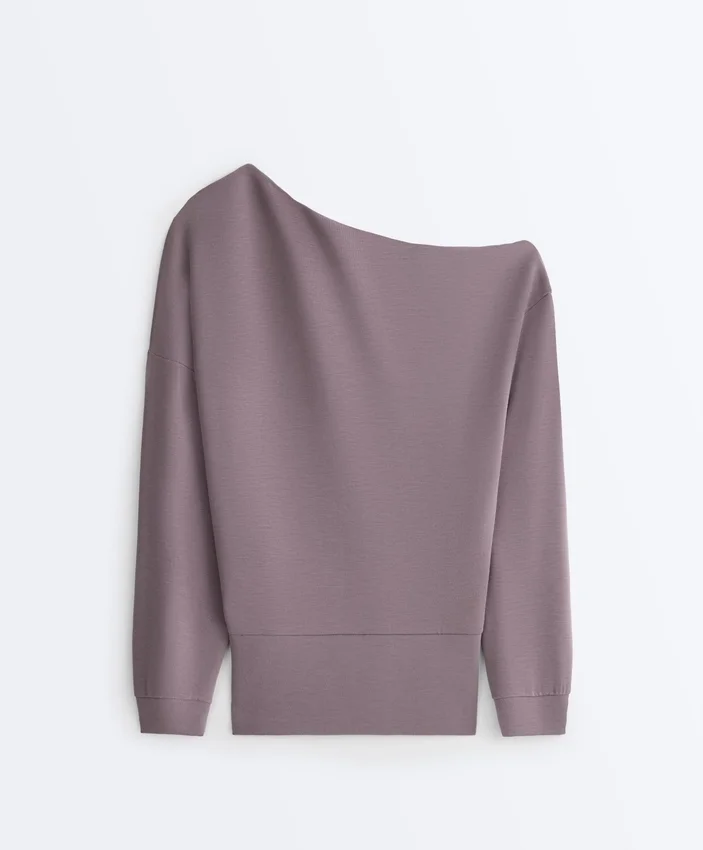 Camisola com gola assimétrica, cintura ajustável e modal Soft Touch Camisola com gola assimétrica, cintura ajustável e modal Soft Touch