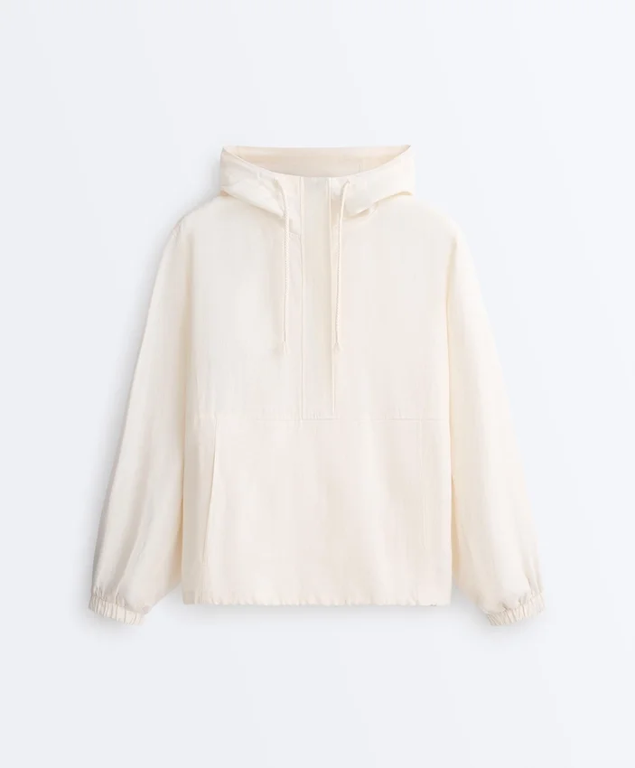 Camisola com meio fecho e bolso frontal, mistura de lyocell e 24% de linho Camisola com meio fecho e bolso frontal, mistura de lyocell e 24% de linho