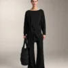 Camisola comprida em modal Soft Touch com detalhe de nó Camisola comprida em modal Soft Touch com detalhe de nó