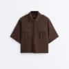 Camisola de calções utilitária de manga curta em piqué de algodão