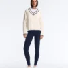 Camisola de malha com decote em V contrastante Camisola de malha com decote em V contrastante