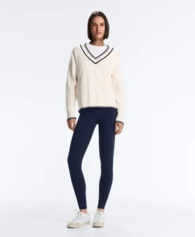 Camisola de malha com decote em V contrastante Camisola de malha com decote em V contrastante