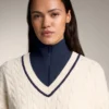 Camisola de malha com mini tranças e decote em V Camisola de malha com mini tranças e decote em V