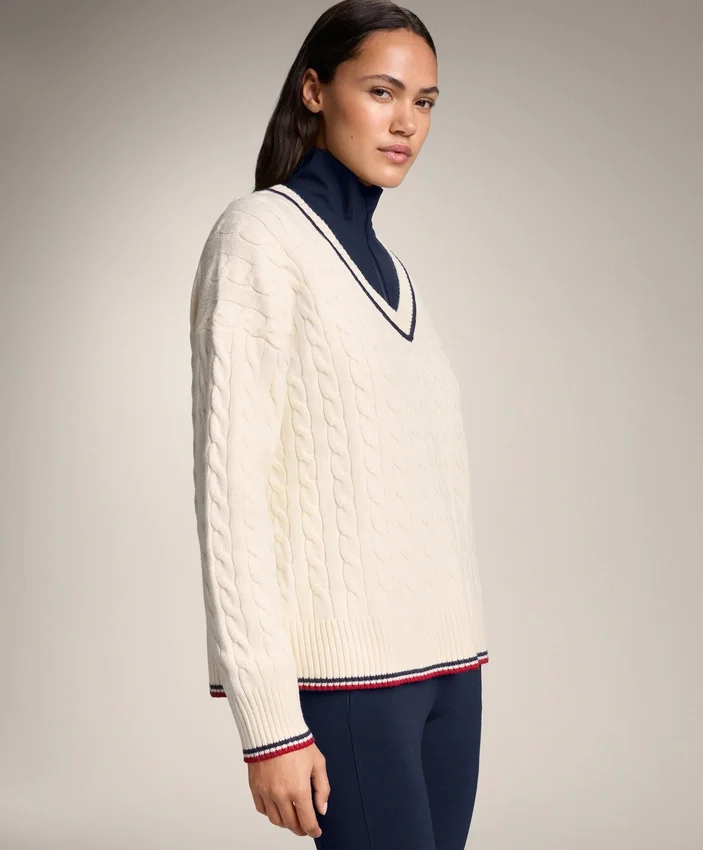 Camisola de malha com mini tranças e decote em V Camisola de malha com mini tranças e decote em V