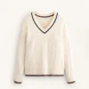 Camisola de malha com mini tranças e decote em V Camisola de malha com mini tranças e decote em V