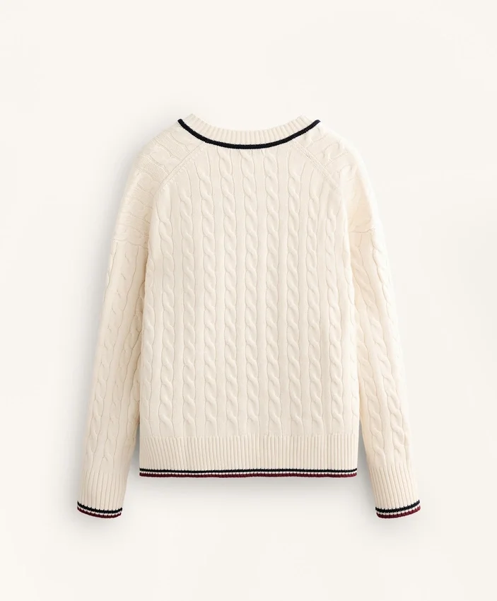 Camisola de malha com mini tranças e decote em V Camisola de malha com mini tranças e decote em V