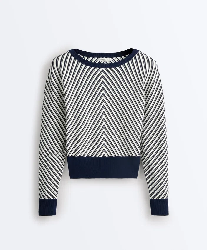 Camisola de malha com riscas diagonais Camisola de malha com riscas diagonais