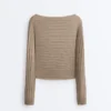 Camisola de malha fina com canelado