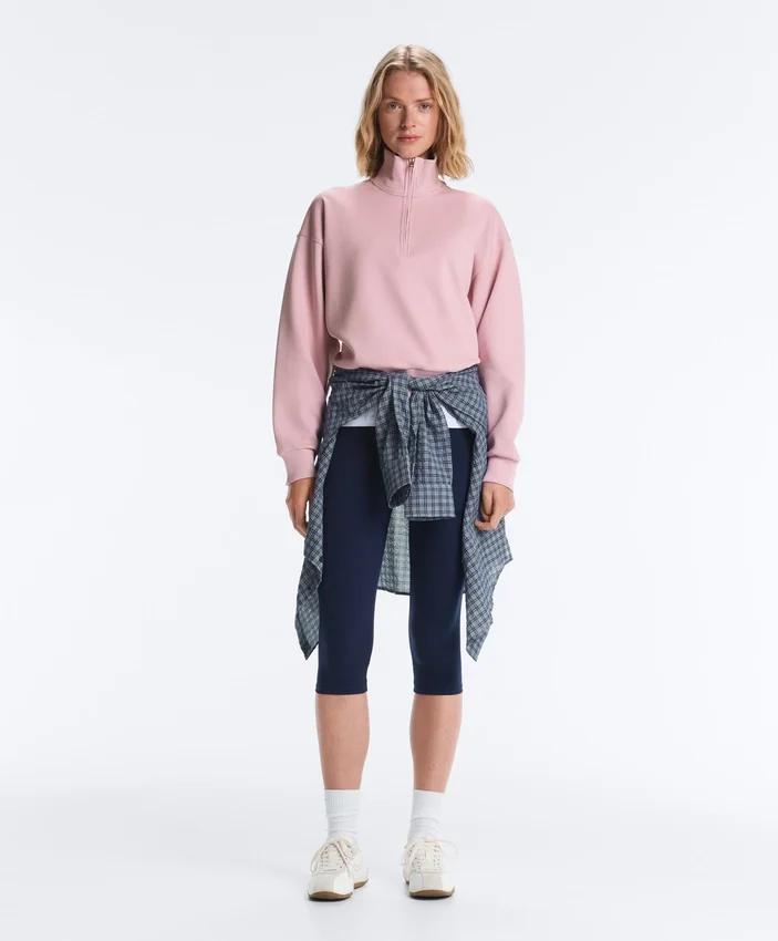 Camisola de piqué com gola alta e fecho de correr, em algodão Camisola de piqué com gola alta e fecho de correr, em algodão