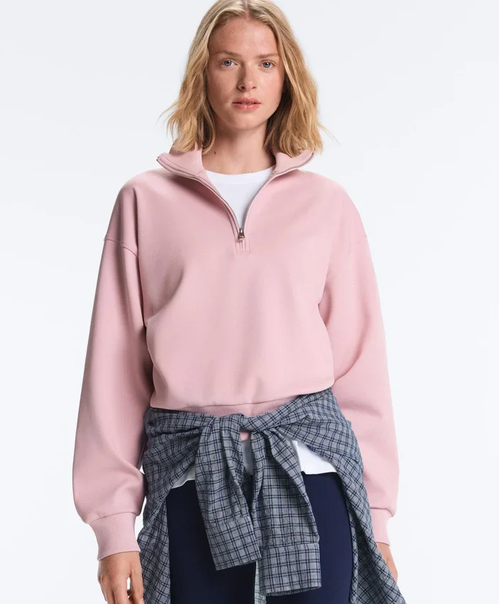 Camisola de piqué com gola alta e fecho de correr, em algodão Camisola de piqué com gola alta e fecho de correr, em algodão