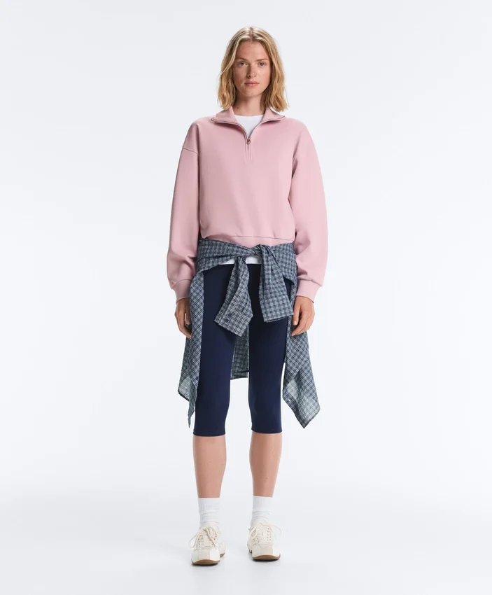 Camisola de piqué com gola alta e fecho de correr, em algodão Camisola de piqué com gola alta e fecho de correr, em algodão