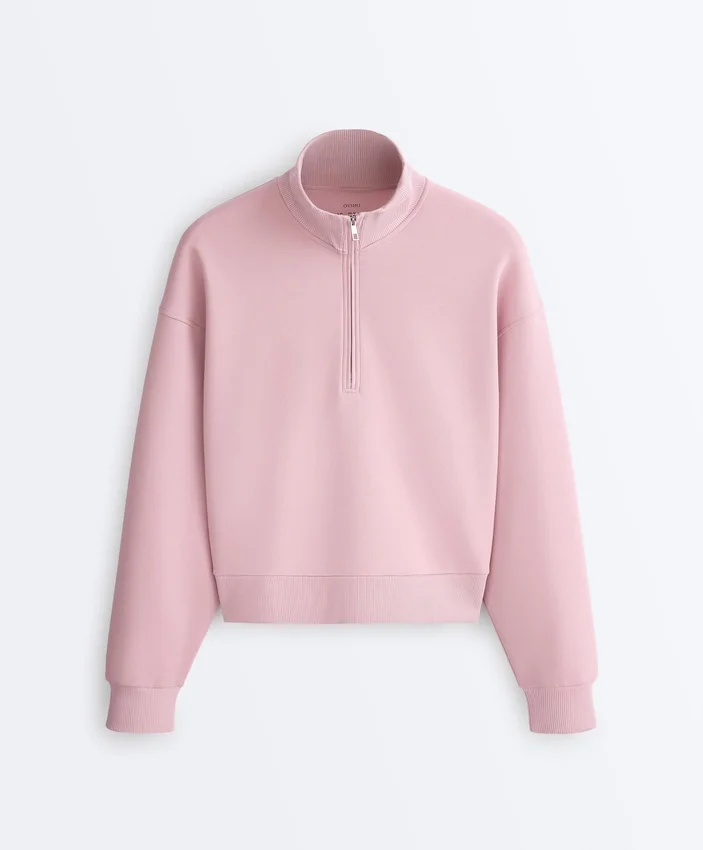 Camisola de piqué com gola alta e fecho de correr, em algodão Camisola de piqué com gola alta e fecho de correr, em algodão