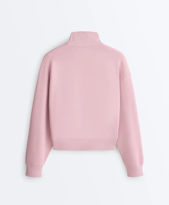 Camisola de piqué com gola alta e fecho de correr, em algodão Camisola de piqué com gola alta e fecho de correr, em algodão