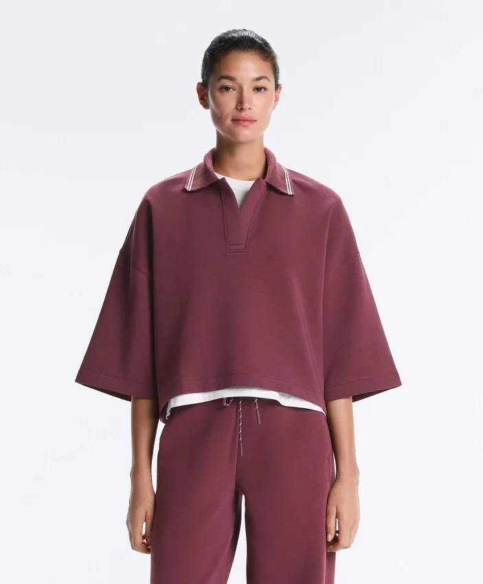 Camisola polo em mistura de algodão com mangas largas Camisola polo em mistura de algodão com mangas largas