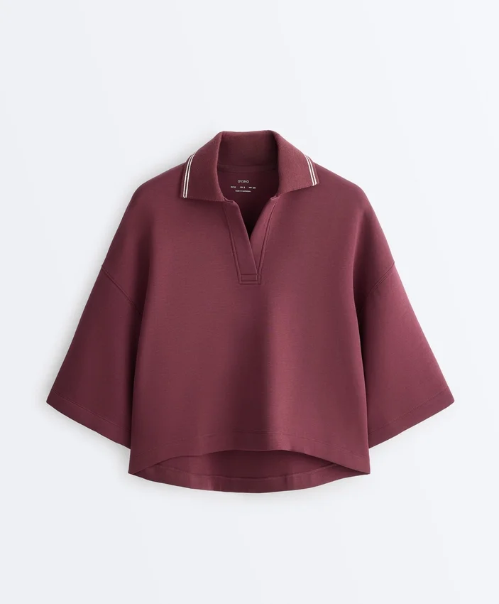 Camisola polo em mistura de algodão com mangas largas Camisola polo em mistura de algodão com mangas largas