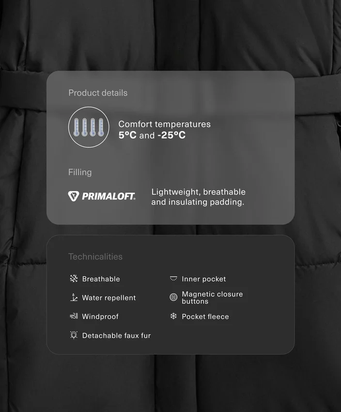 Casaco acolchoado comprido repelente à água Primaloft® Casaco acolchoado comprido repelente à água Primaloft®