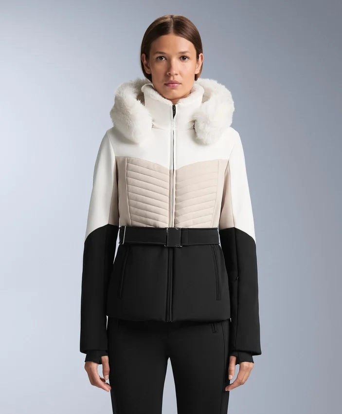 Casaco acolchoado de esqui Primaloft® com corte super justo e blocos de cor, resistente à água Casaco acolchoado de esqui Primaloft® com corte super justo e blocos de cor, resistente à água