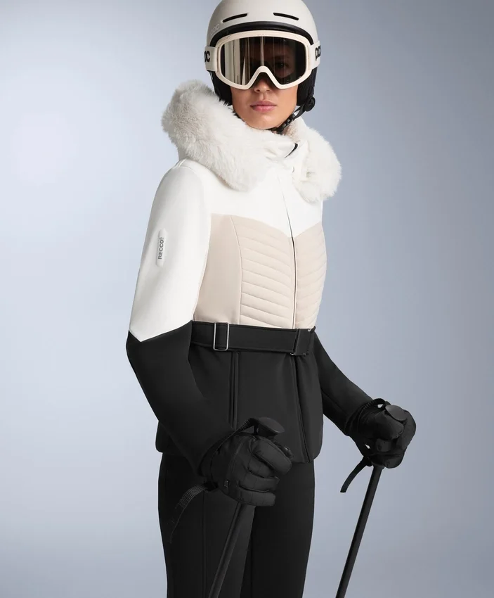 Casaco acolchoado de esqui Primaloft® com corte super justo e blocos de cor, resistente à água Casaco acolchoado de esqui Primaloft® com corte super justo e blocos de cor, resistente à água