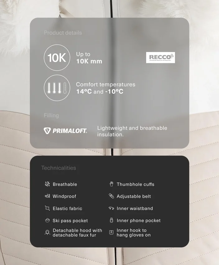 Casaco acolchoado de esqui Primaloft® com corte super justo e blocos de cor, resistente à água Casaco acolchoado de esqui Primaloft® com corte super justo e blocos de cor, resistente à água
