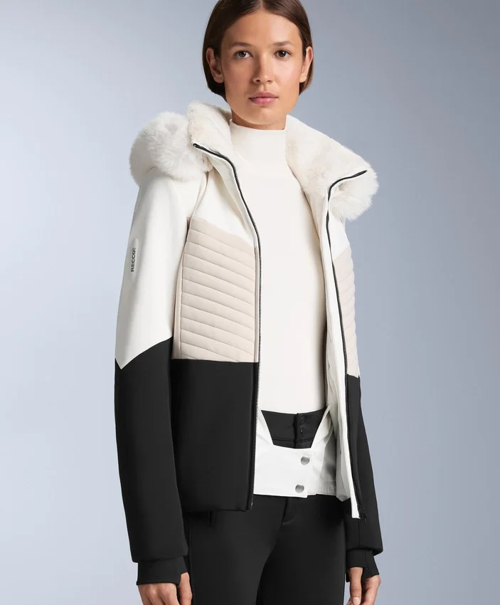 Casaco acolchoado de esqui Primaloft® com corte super justo e blocos de cor, resistente à água Casaco acolchoado de esqui Primaloft® com corte super justo e blocos de cor, resistente à água
