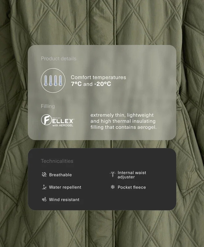 Casaco acolchoado em Fellex® Aerogel repelente à água Casaco acolchoado em Fellex® Aerogel repelente à água