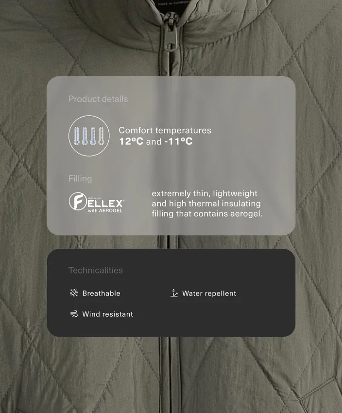 Casaco acolchoado em Fellex® Aerogel repelente à água Casaco acolchoado em Fellex® Aerogel repelente à água