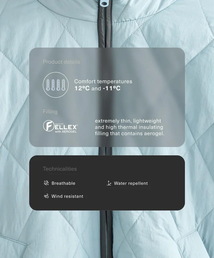 Casaco acolchoado em Fellex® Aerogel repelente à água Casaco acolchoado em Fellex® Aerogel repelente à água