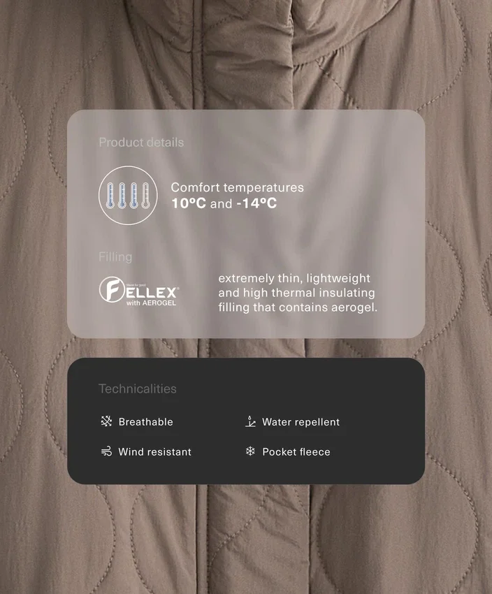 Casaco acolchoado em Fellex® Aerogel repelente à água Casaco acolchoado em Fellex® Aerogel repelente à água