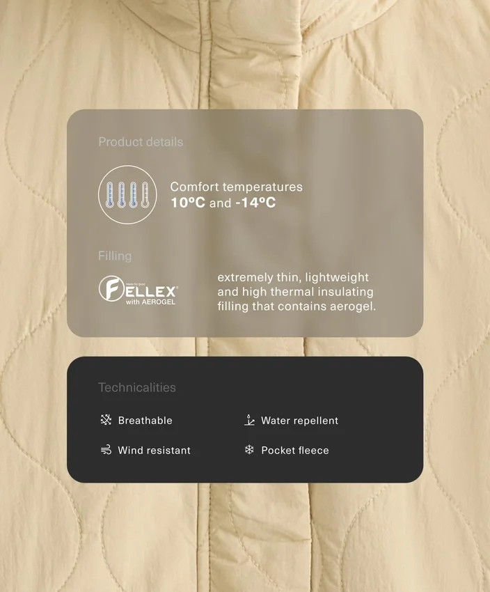 Casaco acolchoado em Fellex® Aerogel repelente à água Casaco acolchoado em Fellex® Aerogel repelente à água