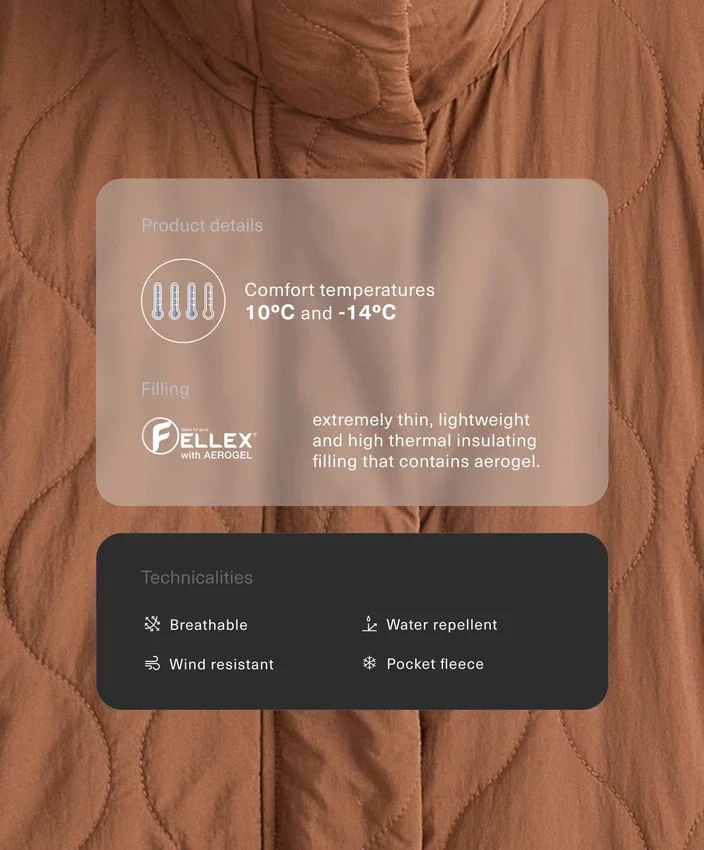 Casaco acolchoado em Fellex® Aerogel repelente à água Casaco acolchoado em Fellex® Aerogel repelente à água