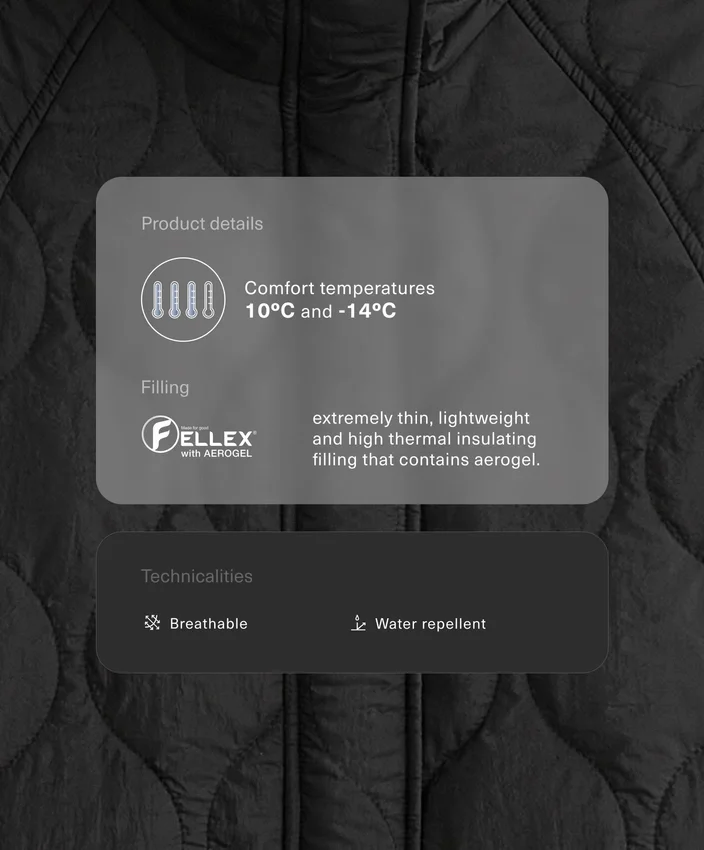 Casaco acolchoado em Fellex® Aerogel repelente à água Casaco acolchoado em Fellex® Aerogel repelente à água